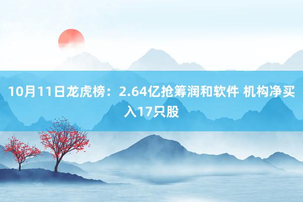 10月11日龙虎榜:2.64亿抢筹润和软件 机构净买入17只股