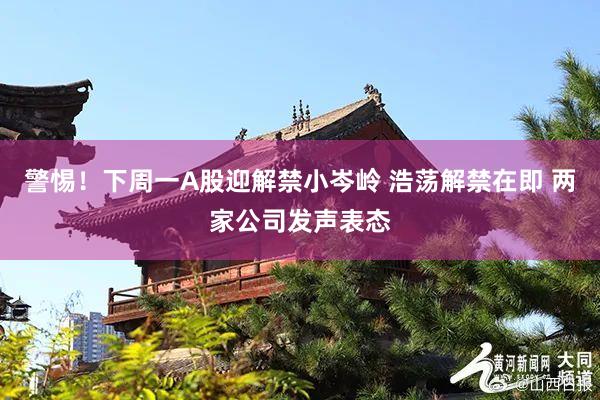 警惕！下周一A股迎解禁小岑岭 浩荡解禁在即 两家公司发声表态